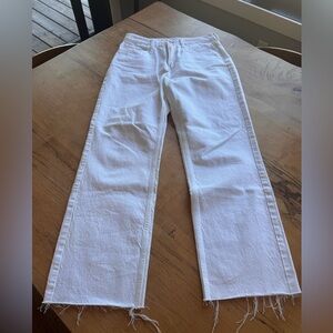 Zara White Flare Wide Leg Jeans with Frayed Hem